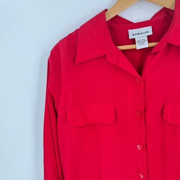 Vintage Avenue 100% Silk Red Button Down Blouse Shirt Long Sleeve 14/16 90s - Picture 5 of 6